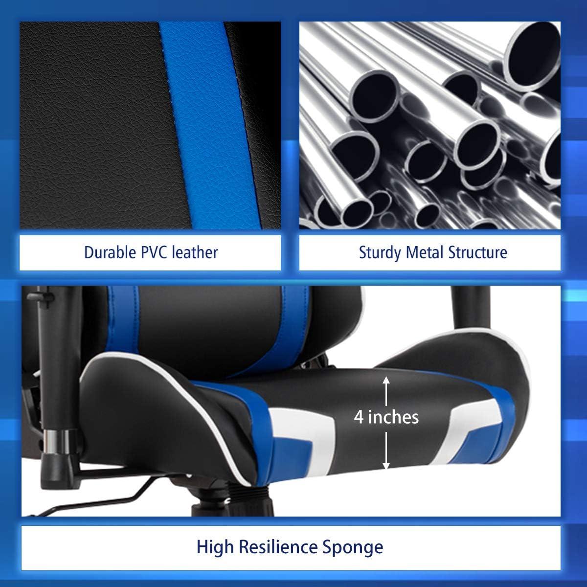 Costway Massage Gaming Chair Reclining Swivel Racing Office Chair w/Lumbar Support Blue