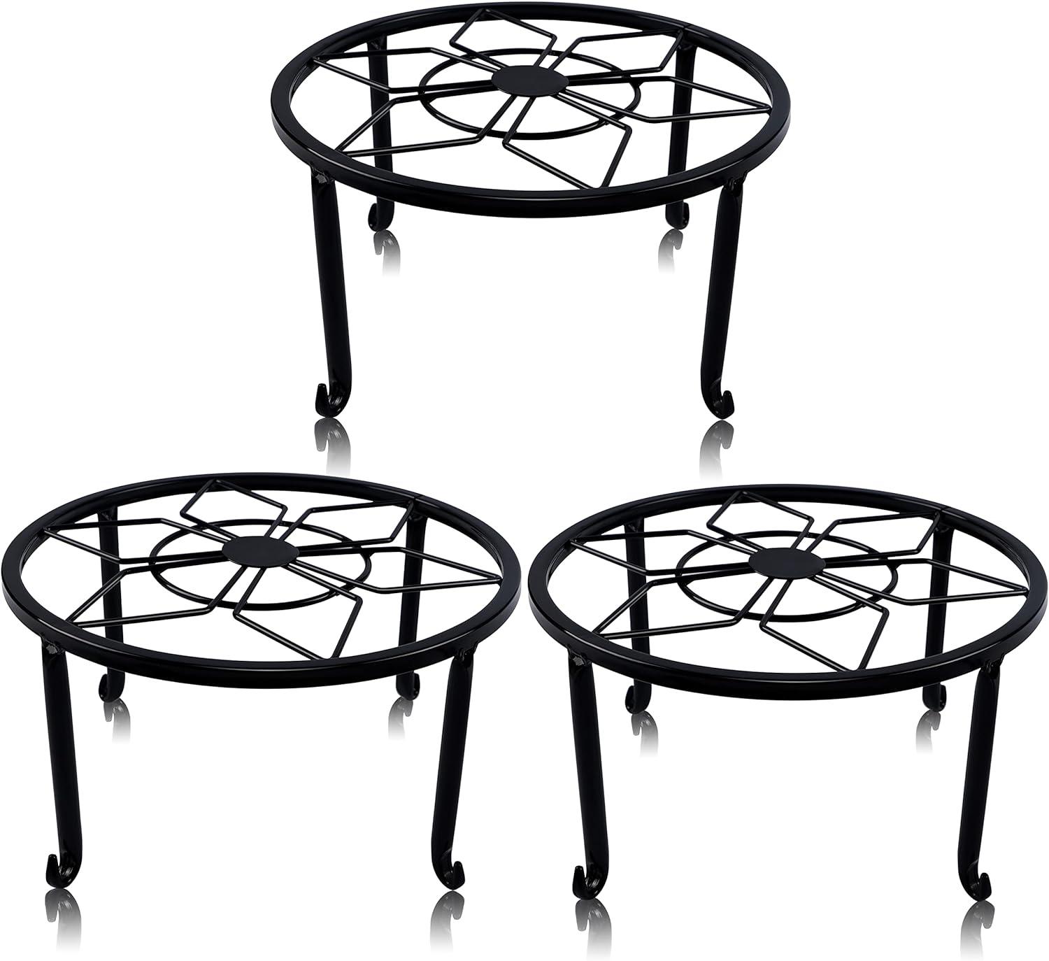 Set of 3 Black Iron Round Plant Stands