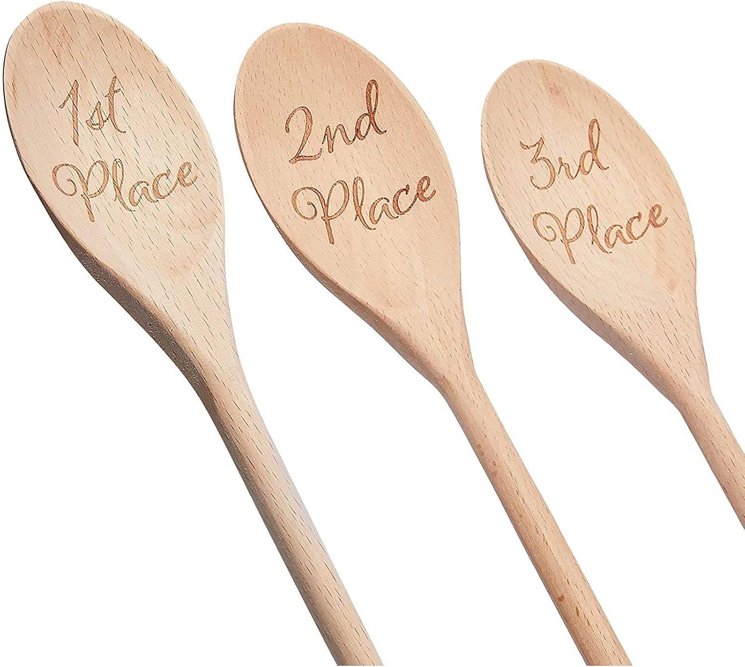 Beechwood Engraved 14" Wooden Serving Spoons Set