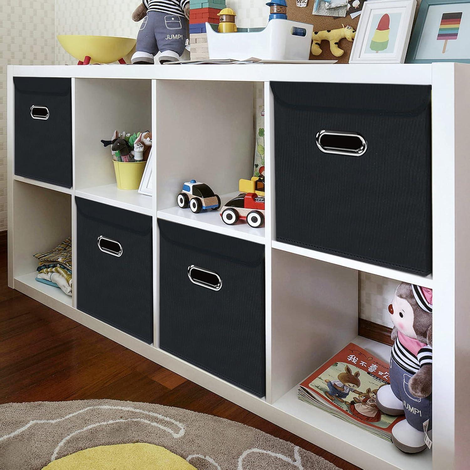 Fabric Storage Cube Bins with Lids Closet Organizers collapsible storage bins basket with Handles for Home,Storage Boxes for Organizing,3 Pack,(black)