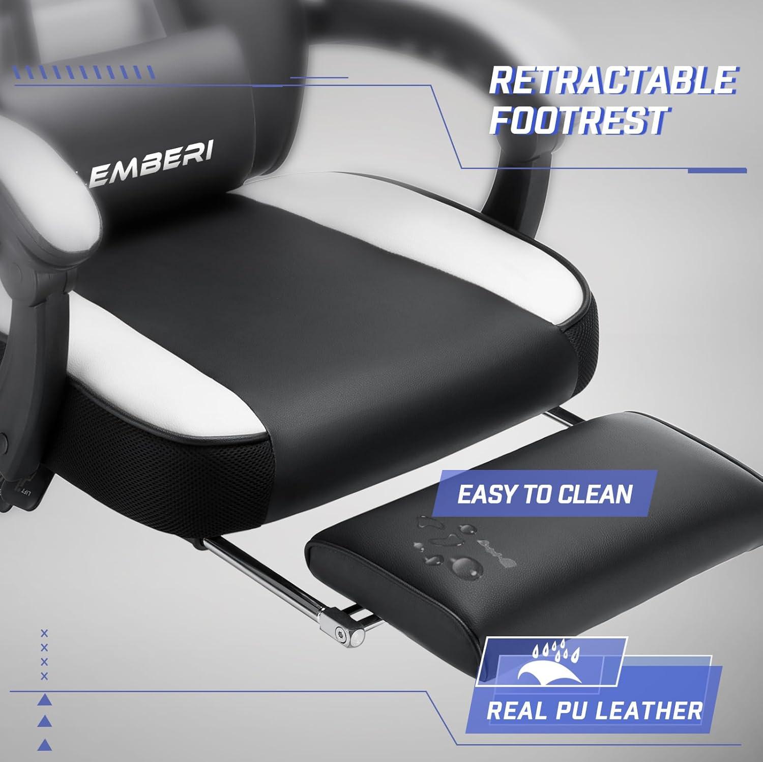 LEMBERI Gaming Chairs with Footrest,Ergonomic Video Game Chairs for Adults,Big and Tall Gaming Chair 400lb Weight Capacity, Racing Style Gaming Computer Gamer Chair with Headrest and Lumbar Support