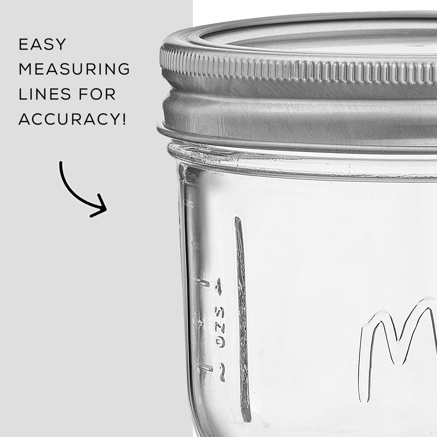 JoyJolt Wide Mason Jars with Airtight Lids, Labels and Measures - 8 oz - Set of 6