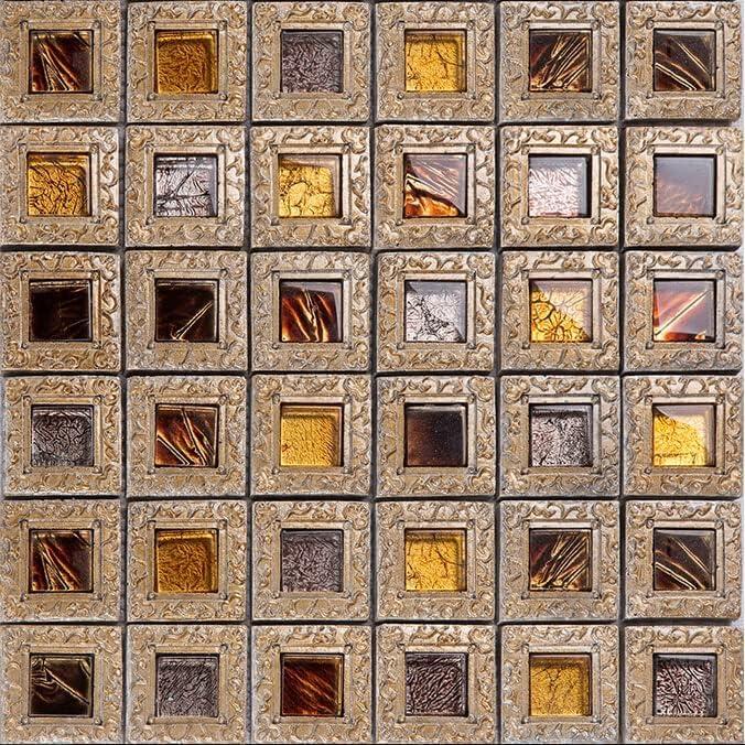 Vintage Brown and Gold Glass Mosaic Bathroom Tiles