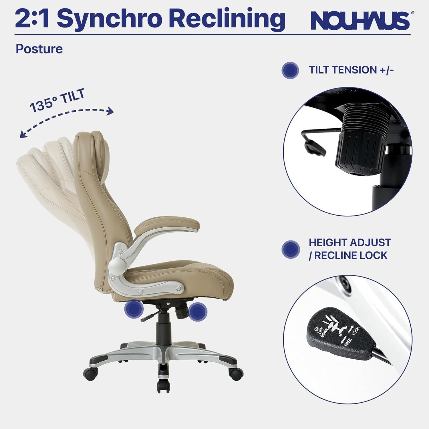 Nouhaus Posture Ergonomic PU Leather Office Chair. Click5 Lumbar Support with FlipAdjust Armrests. Modern Executive Chair and Computer Desk Chair