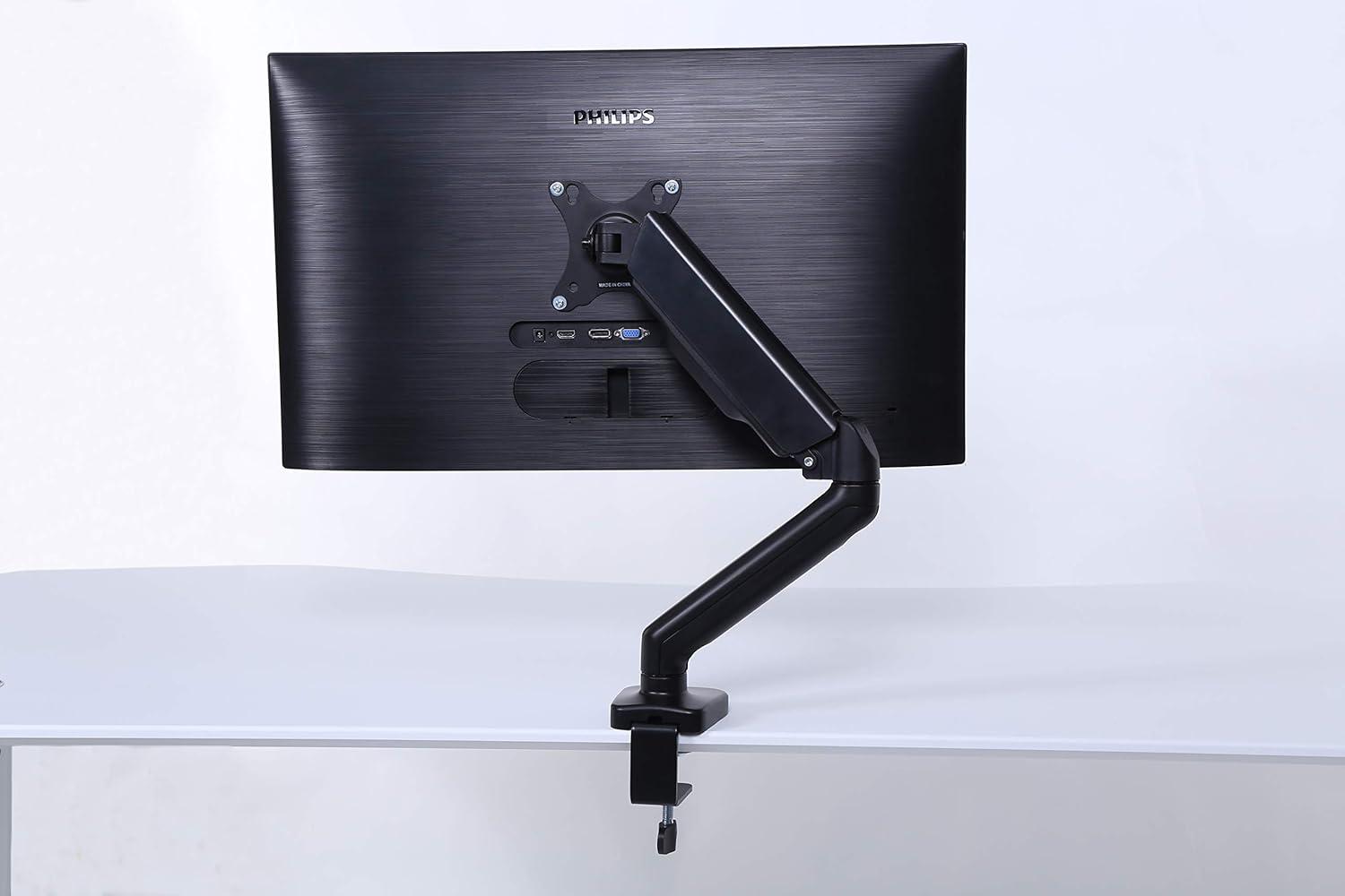 ApexDesk Single Monitor Arm Desk Mount – Adjustable Height Gas Spring – VESA Mount with C Clamp & Mounting Base – Computer Monitor Stand for Screen up to 32 inch – Holds up to 20 lbs.