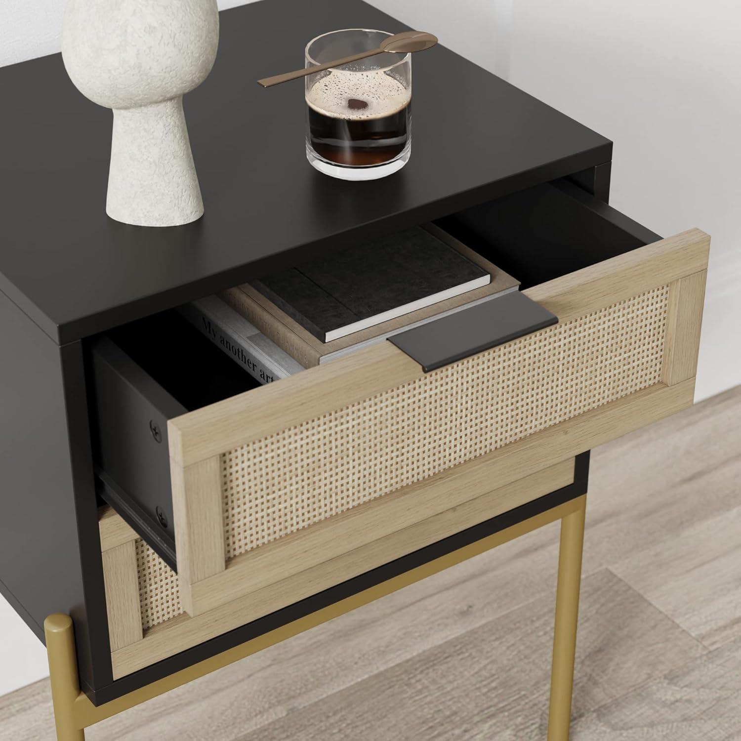 Nathan James Set of 2 Andrew Rattan Nightstand Black/Light Oak