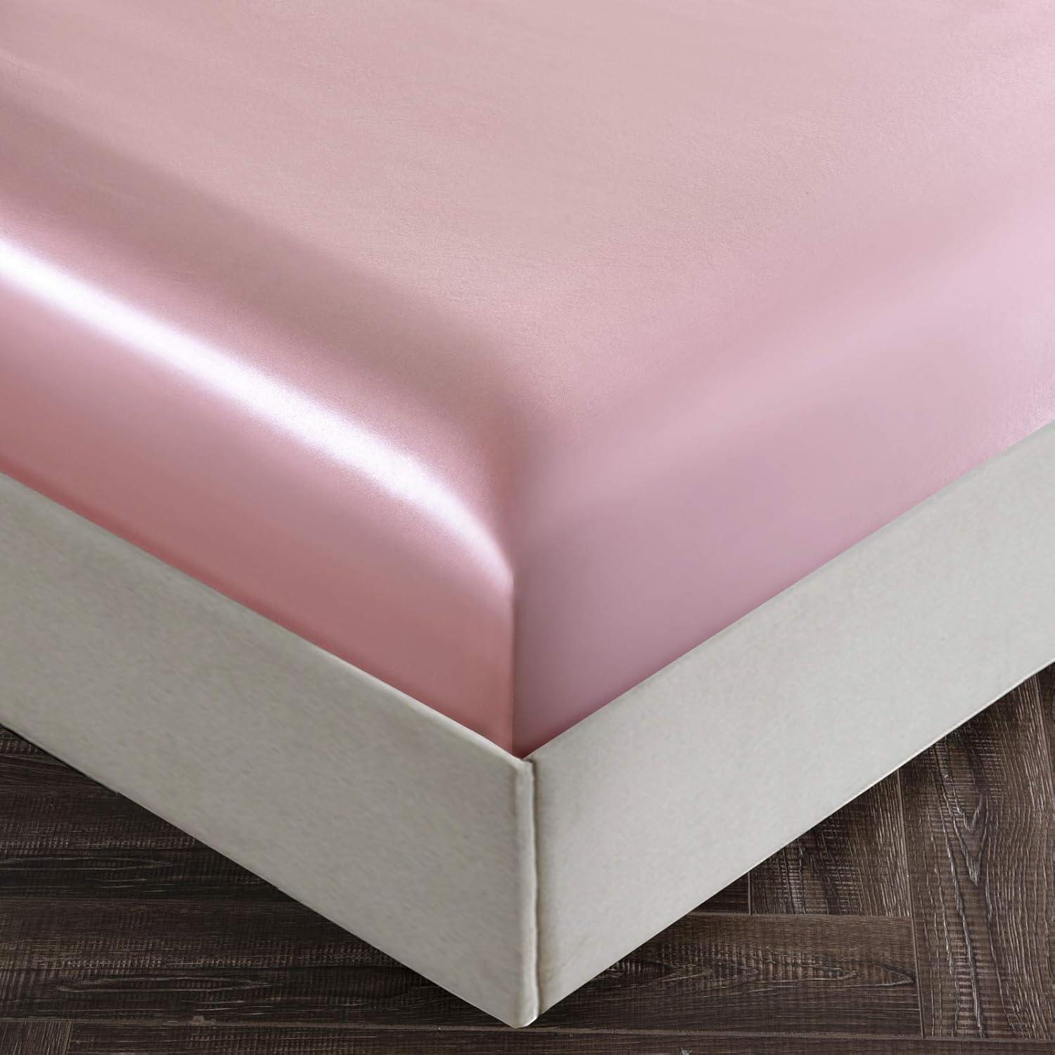 Blush Pink Satin King Sheet Set with Deep Pockets