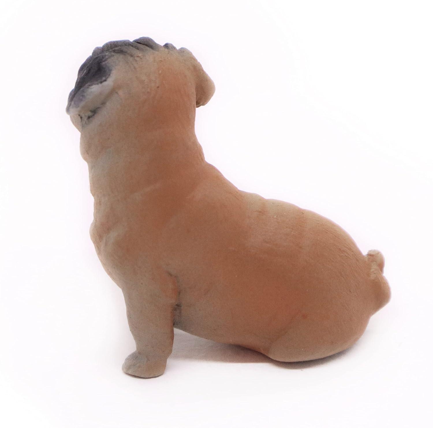 1" Tall Miniature Brown Pug Figurine Realistic Collectibles Resin Dog Statue Hand Painted Polyresin Figure Decor