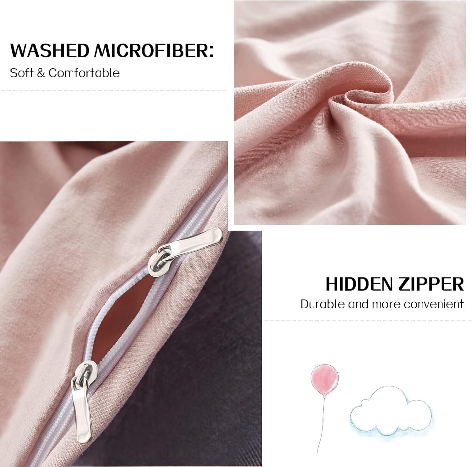 Dreaming Wapiti Duvet Cover Queen,Washed Microfiber Pink Queen Size Duvet Cover Set,Solid Color - Soft and Breathable with Zipper Closure & Corner Ties (Pink Mocha, Queen)