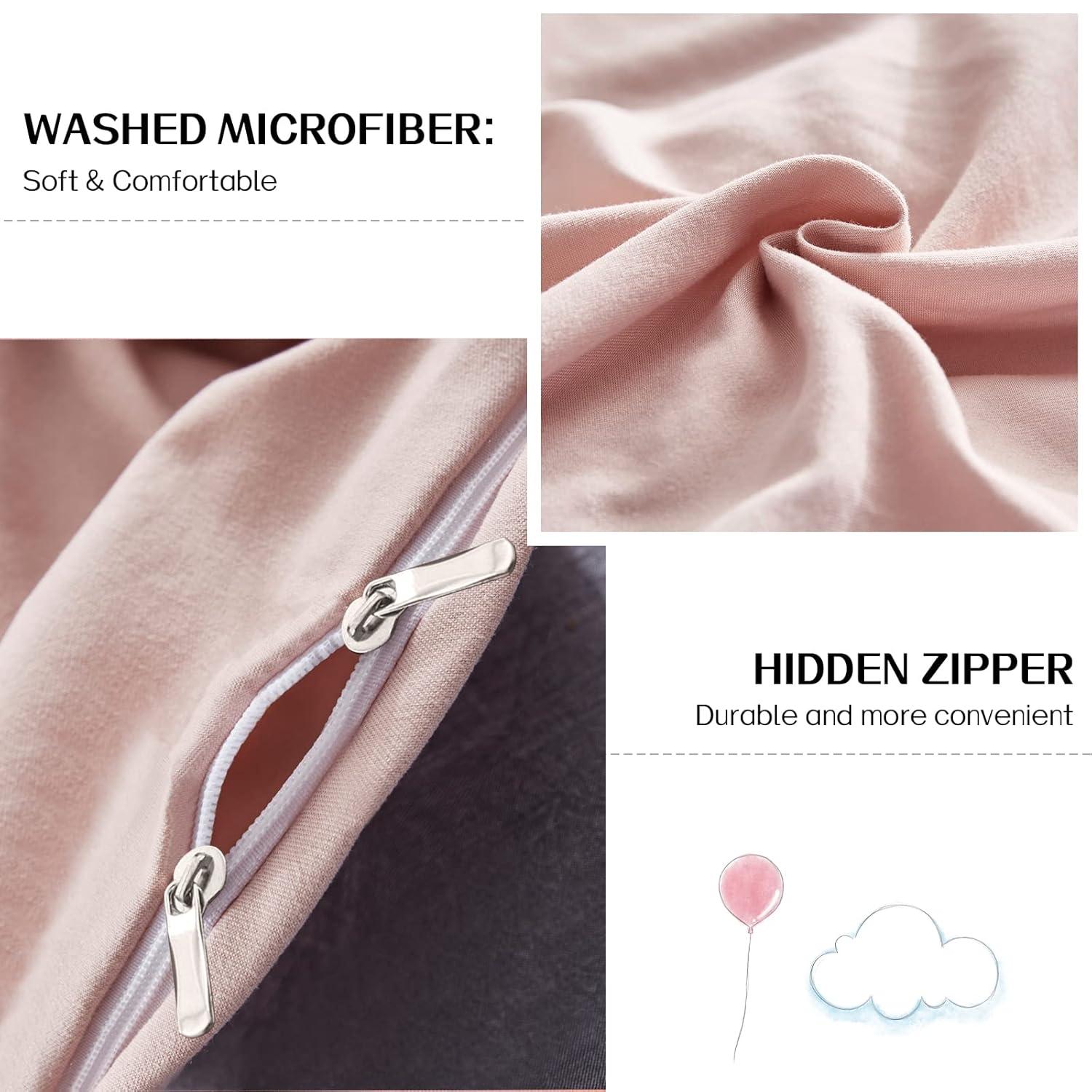 Dreaming Wapiti Duvet Cover Queen,Washed Microfiber Pink Queen Size Duvet Cover Set,Solid Color - Soft and Breathable with Zipper Closure & Corner Ties (Pink Mocha, Queen)