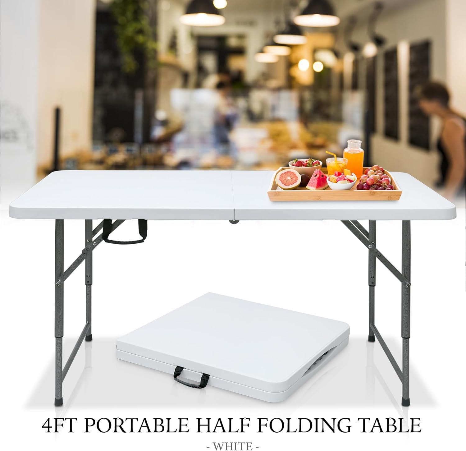 FDW Camping Table Plastic Picnic Table Office Table for Parties Wedding Camping Office with Carrying Handle, White