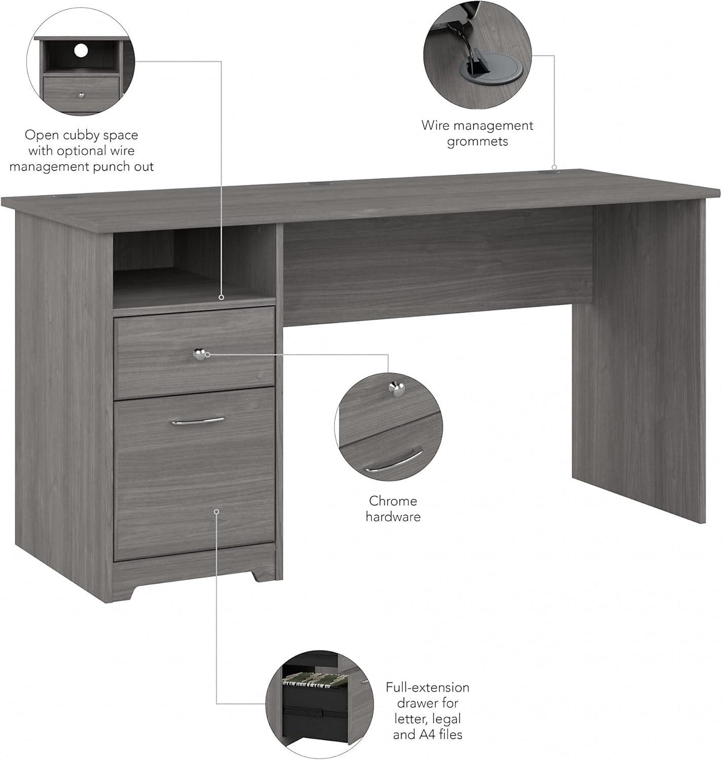 Bush Furniture Cabot 60W Computer Desk with Drawers in Modern Gray