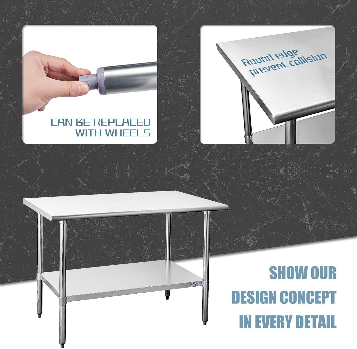 HARDURA Stainless Steel Prep & Work Table 30 x 48 Inches NSF Heavy Duty Commercial with Undershelf and Backsplash, Galvanized Legs for Commercial Food Prep