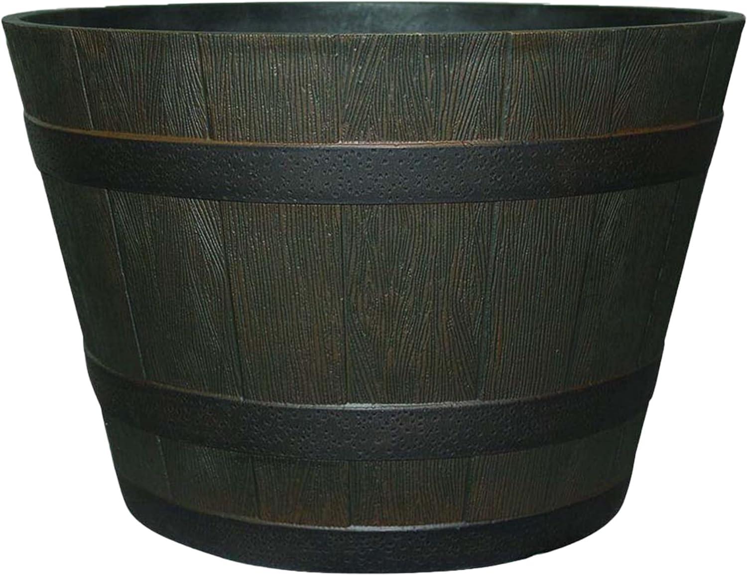 22.5" Brown Resin Whiskey Barrel Outdoor Planter with Wheels