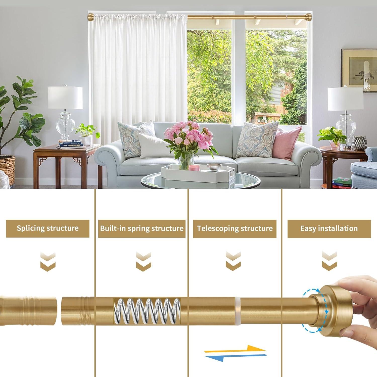 Gold Adjustable Stainless Steel Tension Shower Curtain Rod