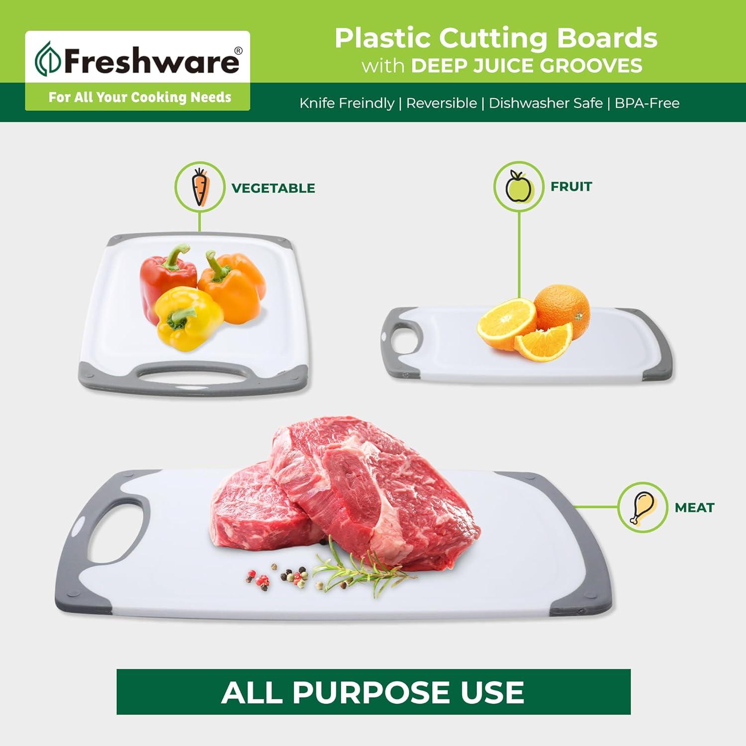 Freshware Plastic Cutting Boards For Kitchen (3-Piece)