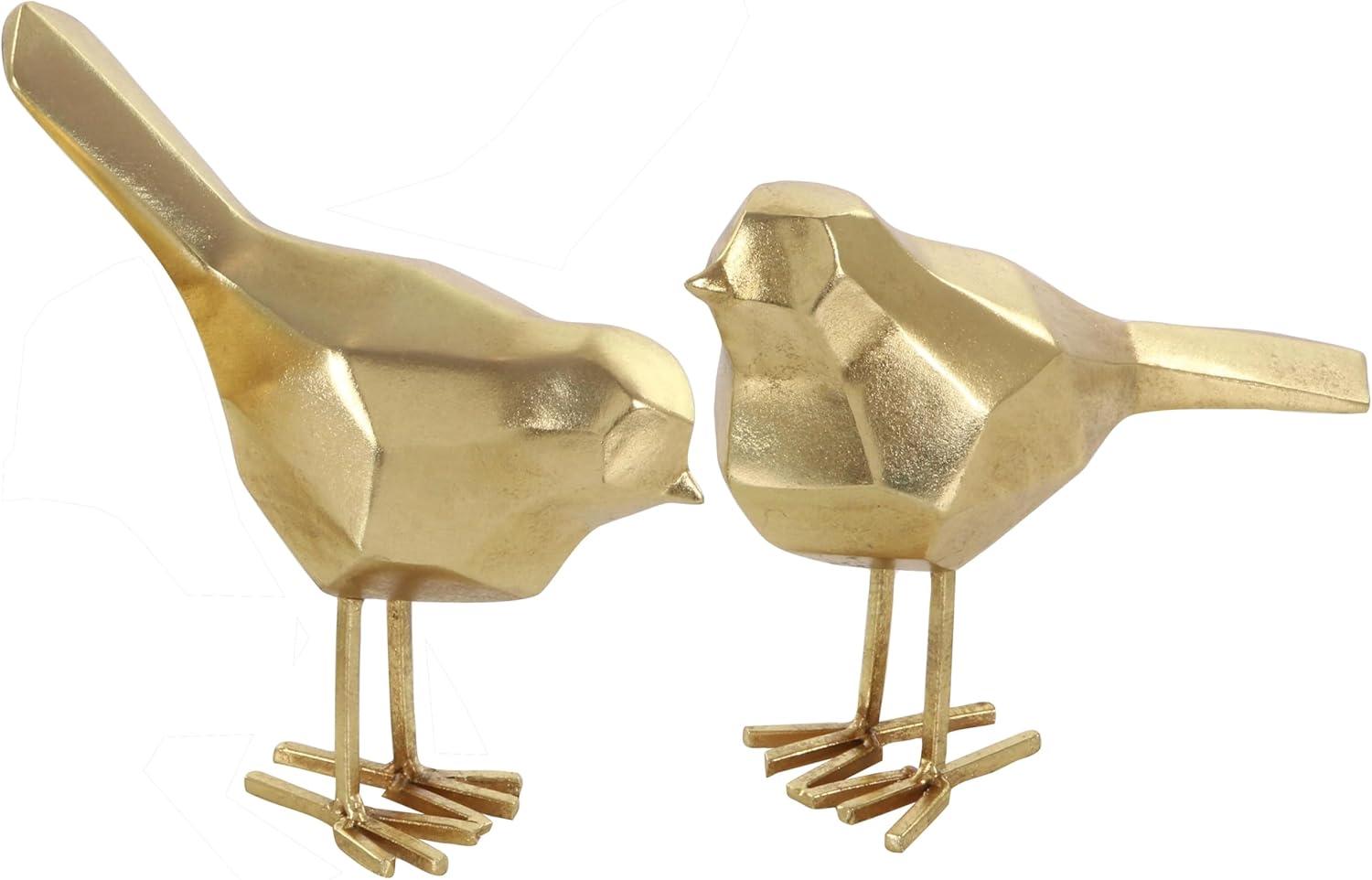 Gold Faceted Resin Bird Sculpture Set, 7" and 8"