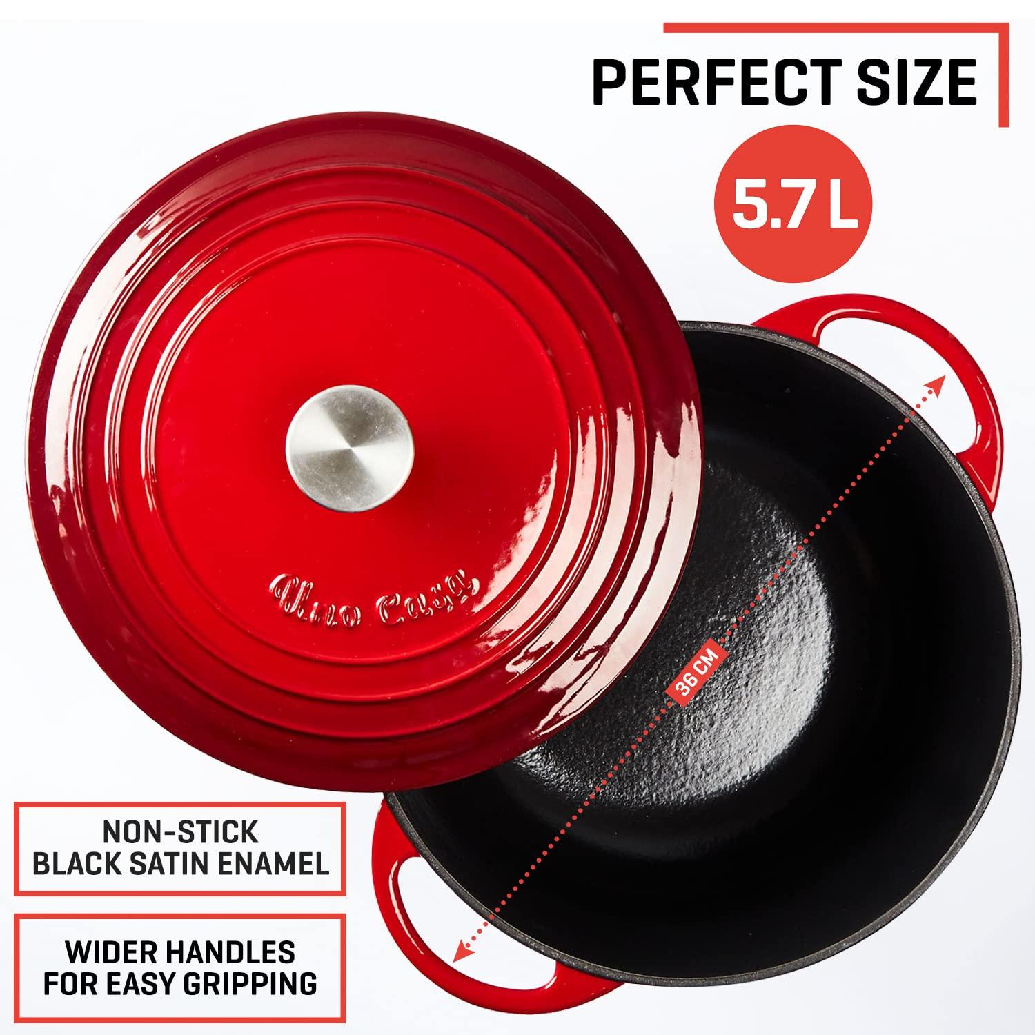Uno Casa Enameled Cast Iron Dutch Oven - Red - 6Qt Dutch Oven Pot with Lid, Long-Lasting Enamel Casserole Dish for Bread Baking, Stews, and Roasting - Durable Non-Stick Iron Cookware for Versatile Cooking