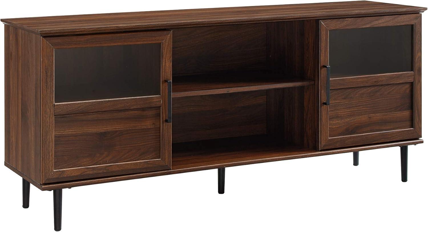 Transitional 58" Dark Walnut TV Console with Glass Panel Doors