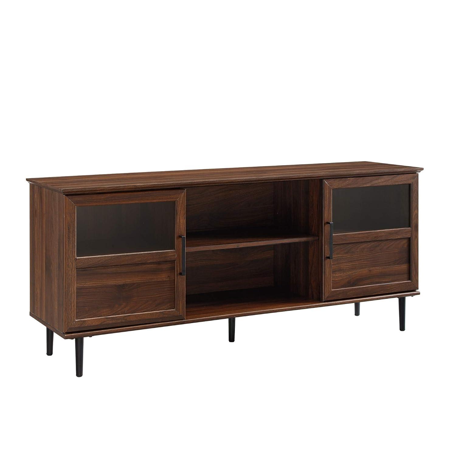 Owen 58" Glass and Wood Split Panel Door TV Console in Dark Walnut
