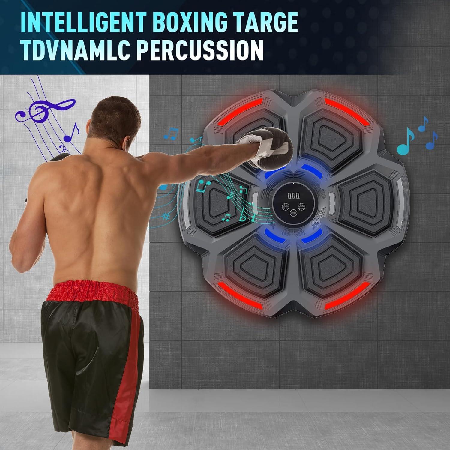 Music Boxing Machine for Adults : Smart Bluetooth Wall Mounted Punching Trainer with Gloves - Interactive Boxing Target - Workout Boxing Equipment for Home Gym Office