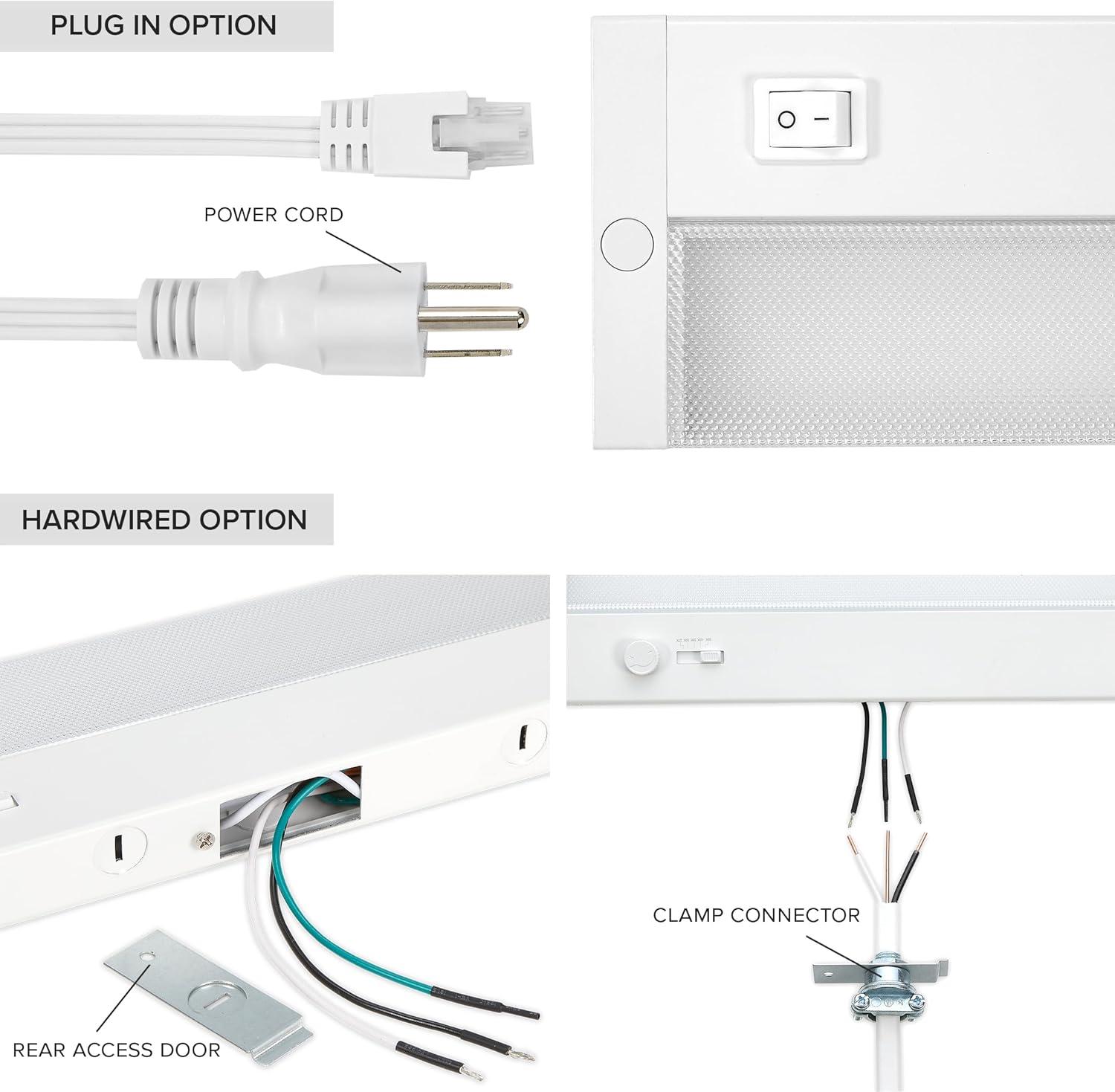 Maxxima 24 in. LED Under Cabinet Light, Dimmable, Linkable, Hardwired or Plug & Play, 1025 Lumens, 5 CCT 2700K - 5000K, White, On/Off Switch