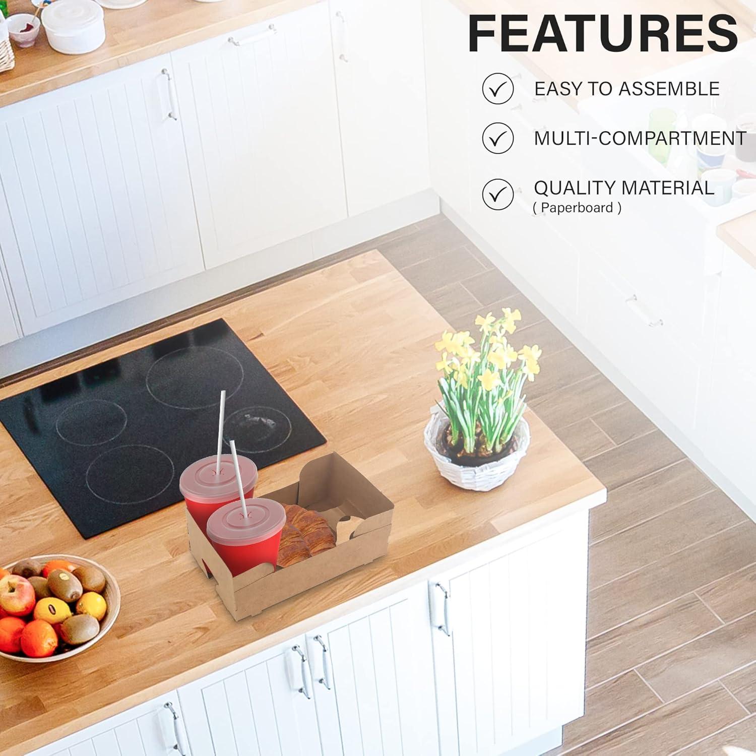 MT Products Brown Paperboard Food and Drink Tray - Pop-Up J-Type Rectangular - Pack of 25