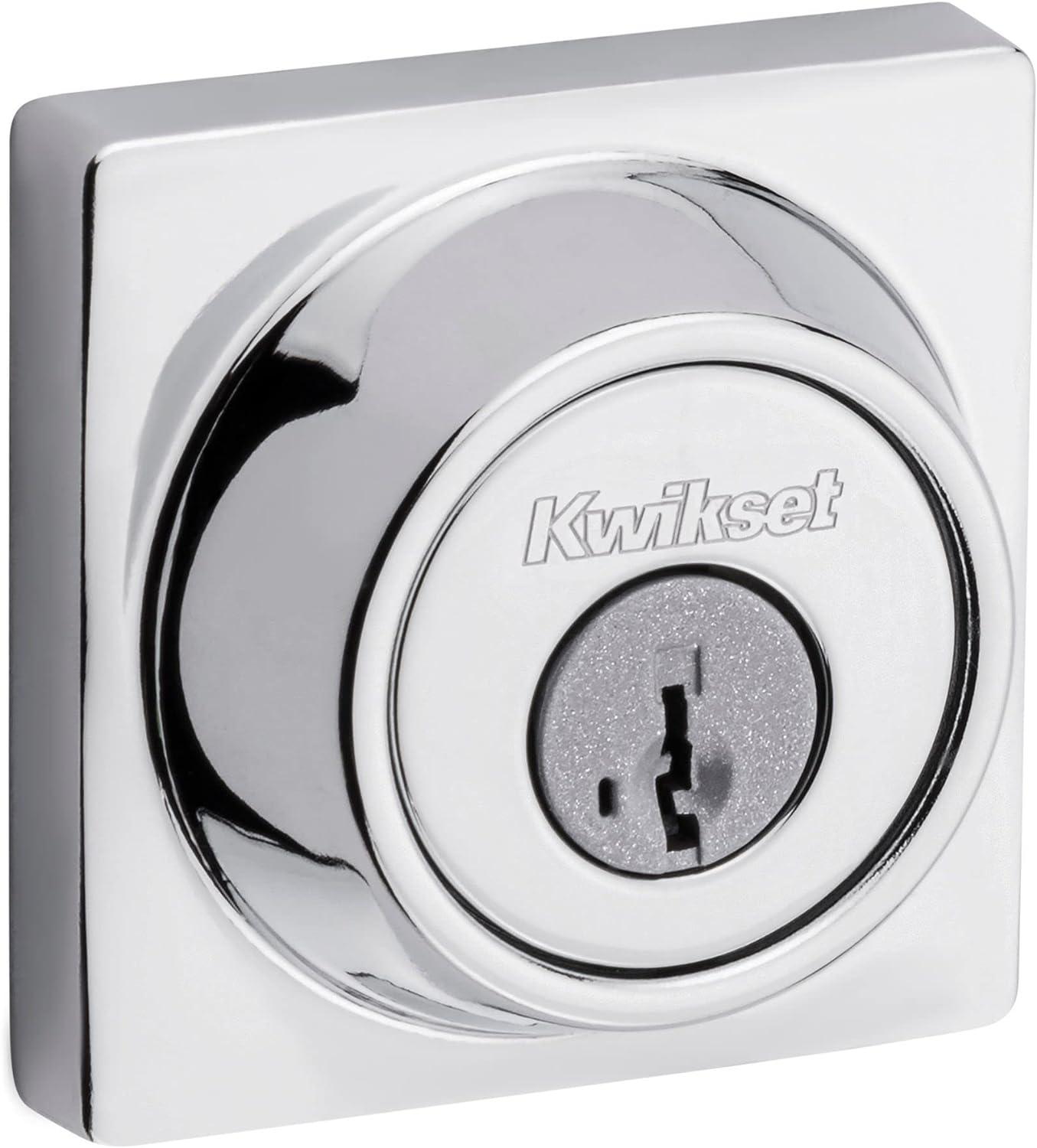 Polished Chrome Square Single Cylinder Deadbolt with SmartKey Security