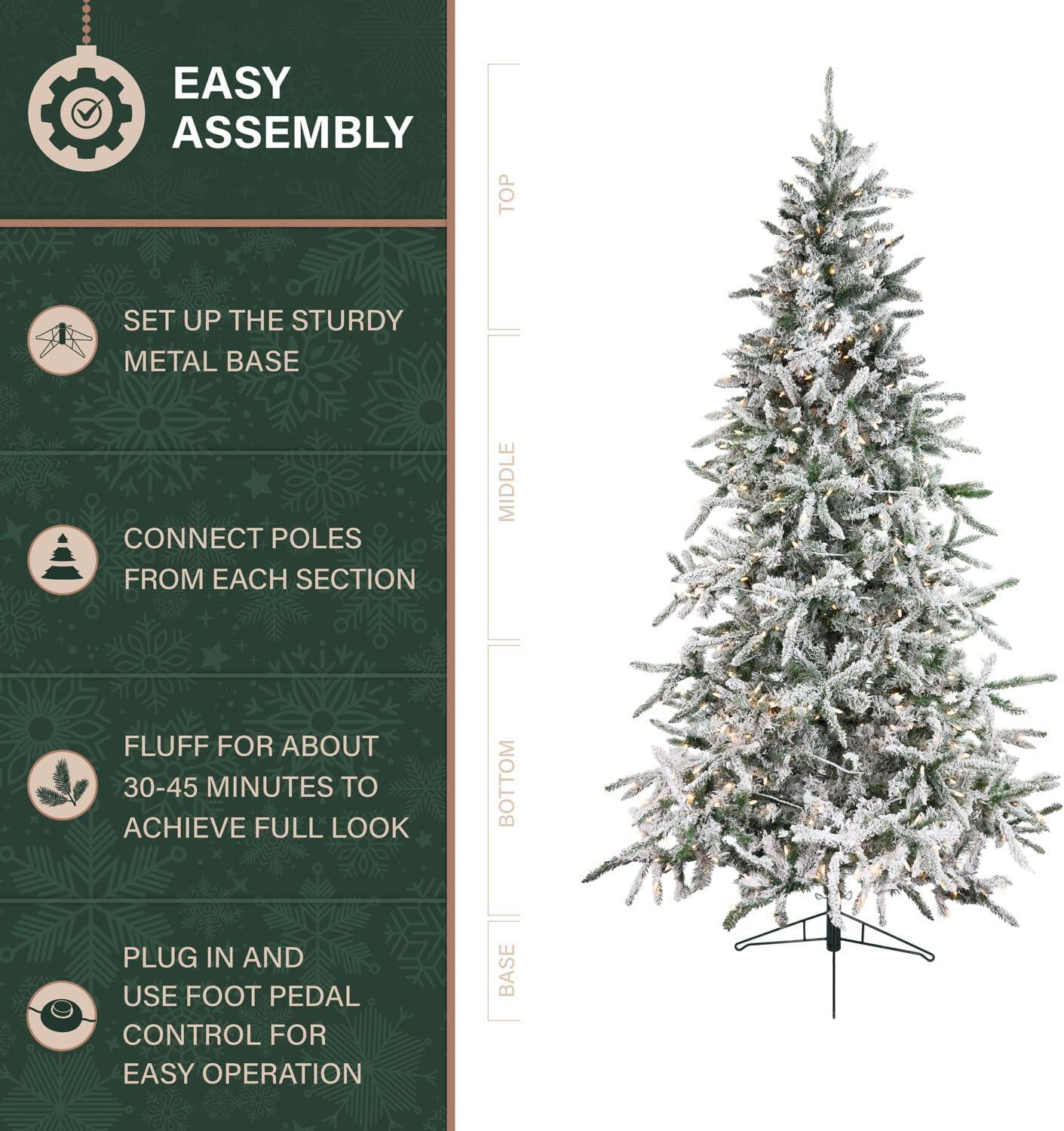 Fraser Hill Farm Fraser Hill Farm Flocked Mountain Pine Christmas Tree with LED Lights