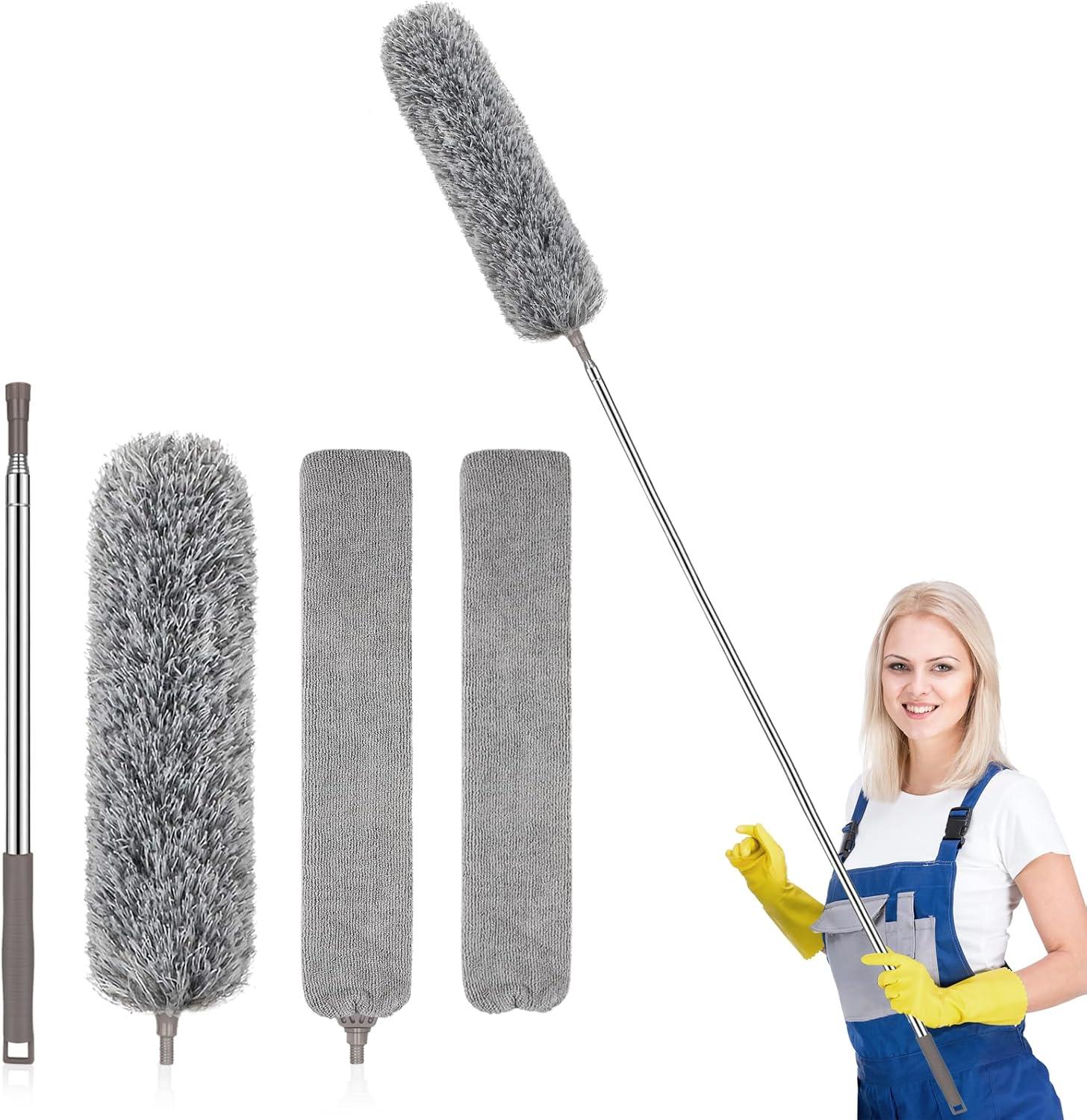 SetSail Extra-Long Dusters with Extension Pole 100-inch for Cleaning, Bendable Microfiber Head Washable Ceiling Fan Duster for High Ceilings, Furniture