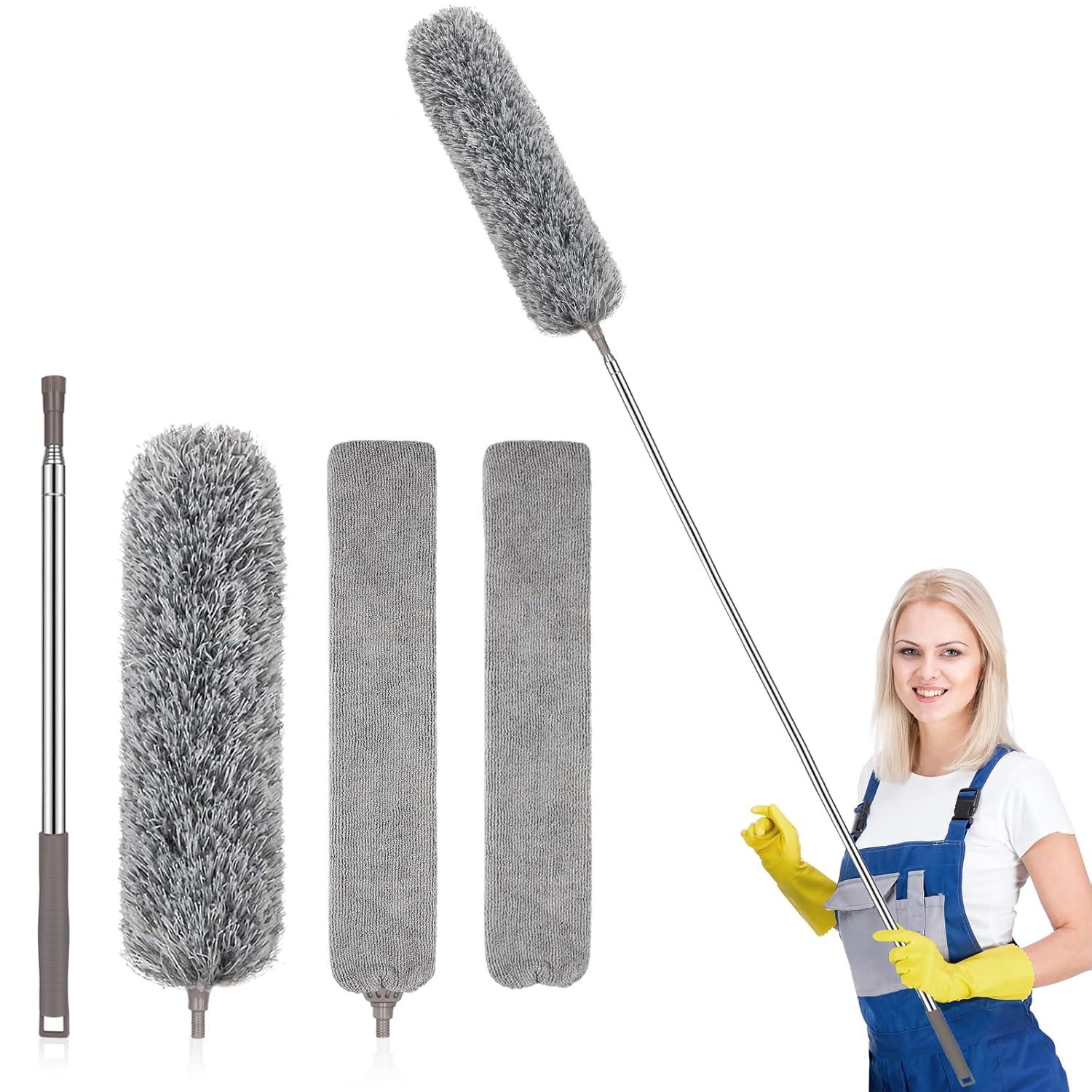SetSail Extra-Long Dusters with Extension Pole 100-inch for Cleaning, Bendable Microfiber Head Washable Ceiling Fan Duster for High Ceilings, Furniture