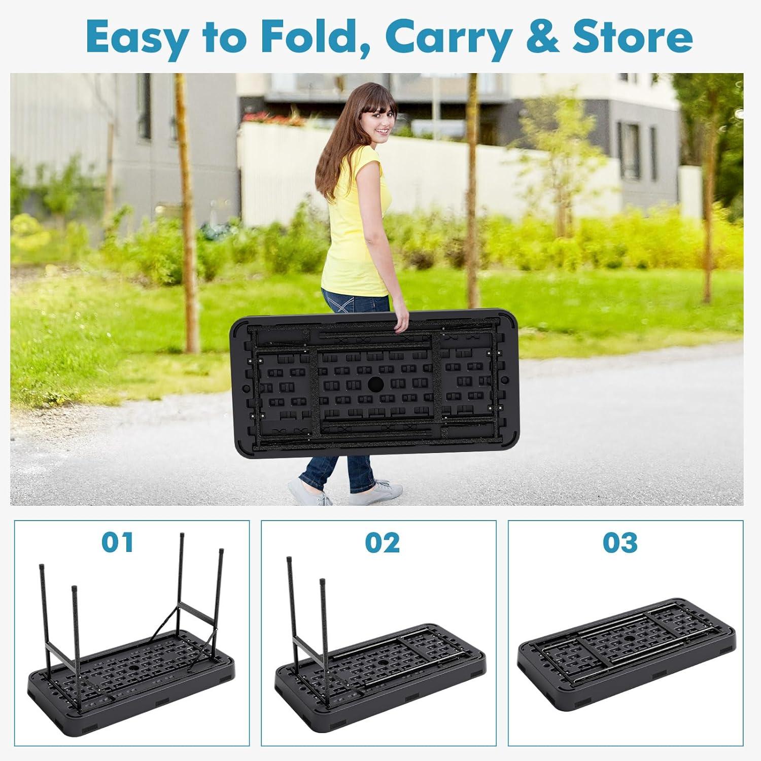 48 in. Black Folding Ice Picnic Table with Removable Matching Skirt