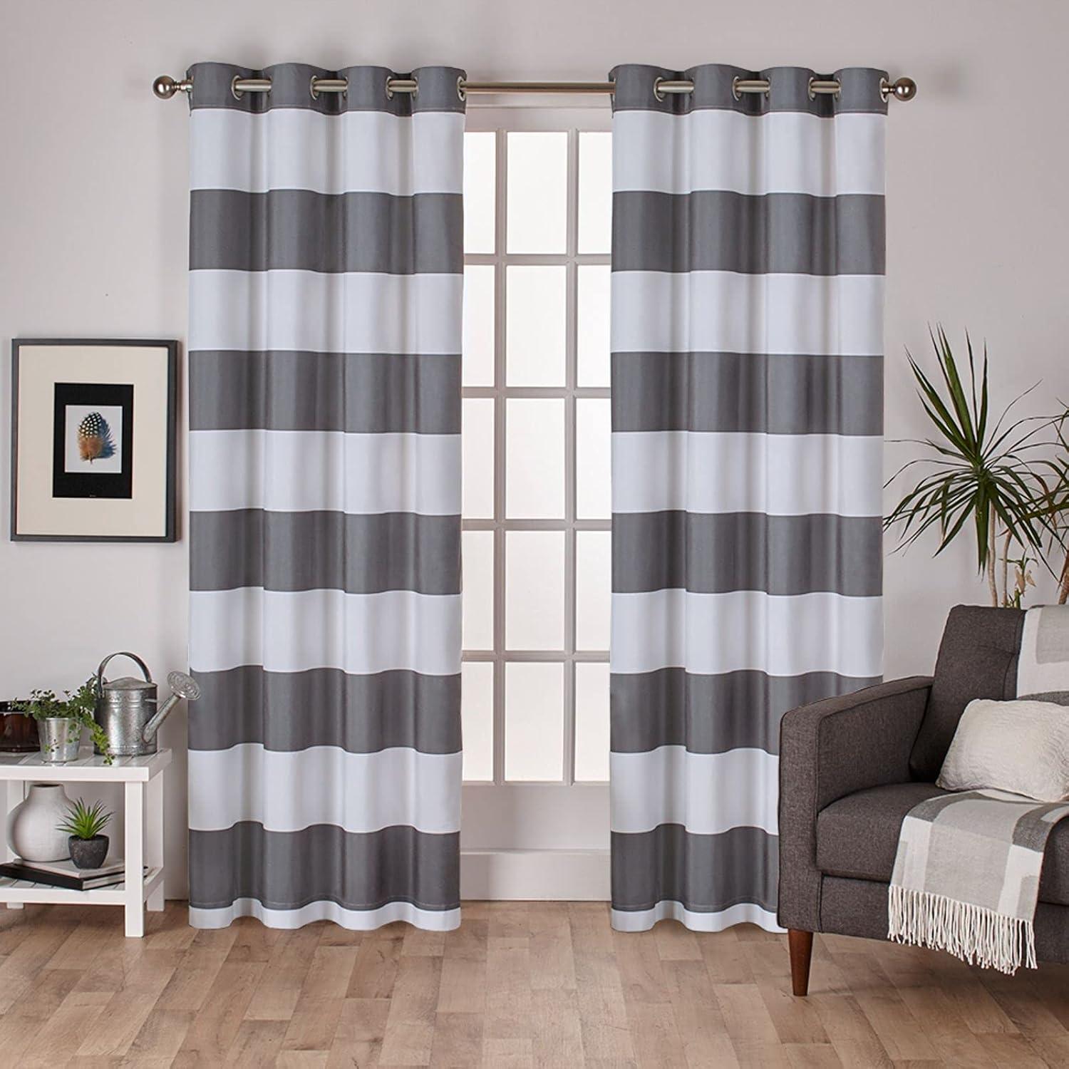 Gray and White Cotton Cabana Stripe Curtain Panels, 54" x 84"