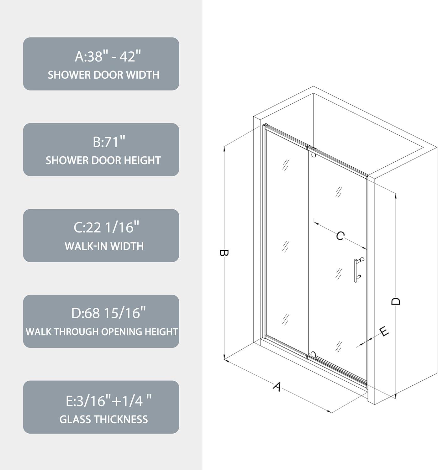 RAY'S RUGS & FLOORING LLC 12RRFR142461LTS 38-42" W x 71" H Pivot Frame Sliding Shower Door with 6mm Tempered Glass