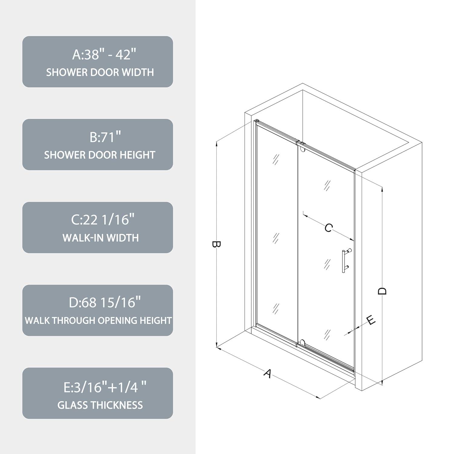 RAY'S RUGS & FLOORING LLC 12RRFR142461LTS 38-42" W x 71" H Pivot Frame Sliding Shower Door with 6mm Tempered Glass