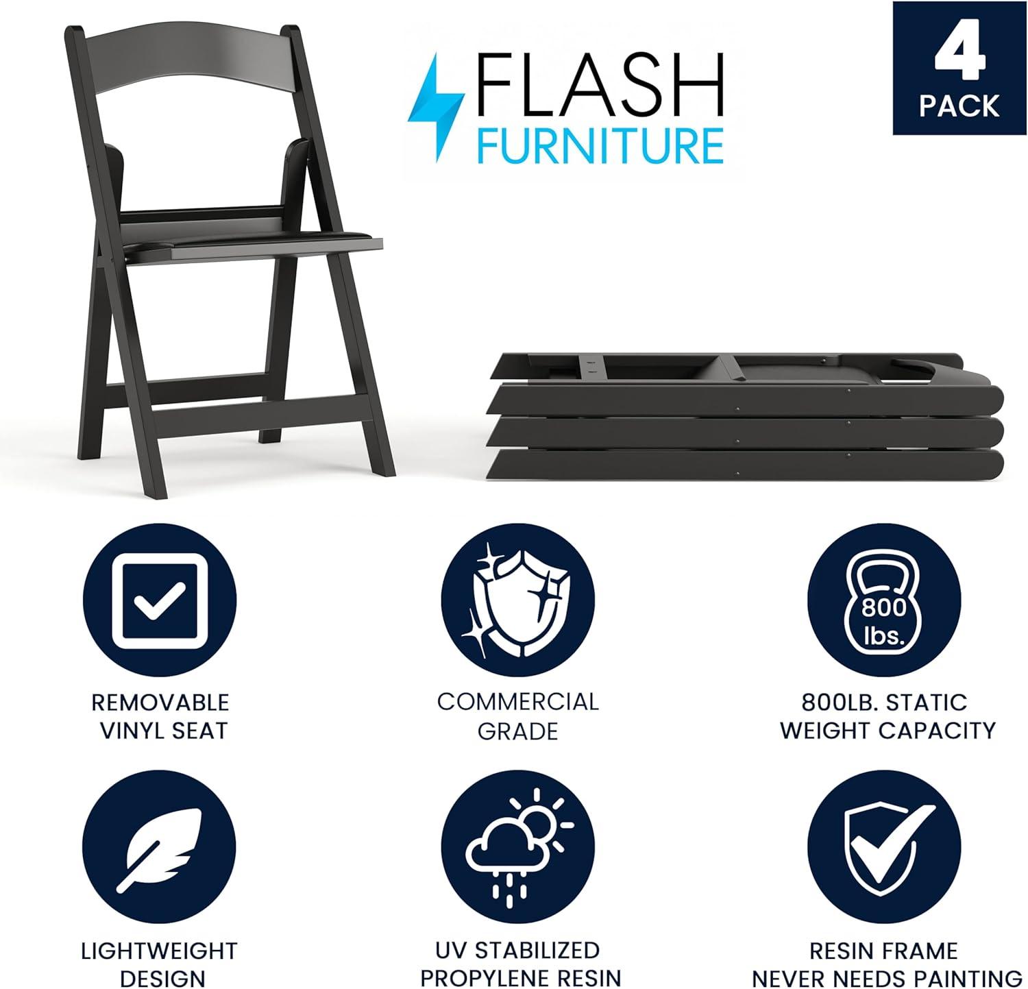 Flash Furniture Hercules Series Folding Chairs for Weddings and Formal Events, Set of 4, Black