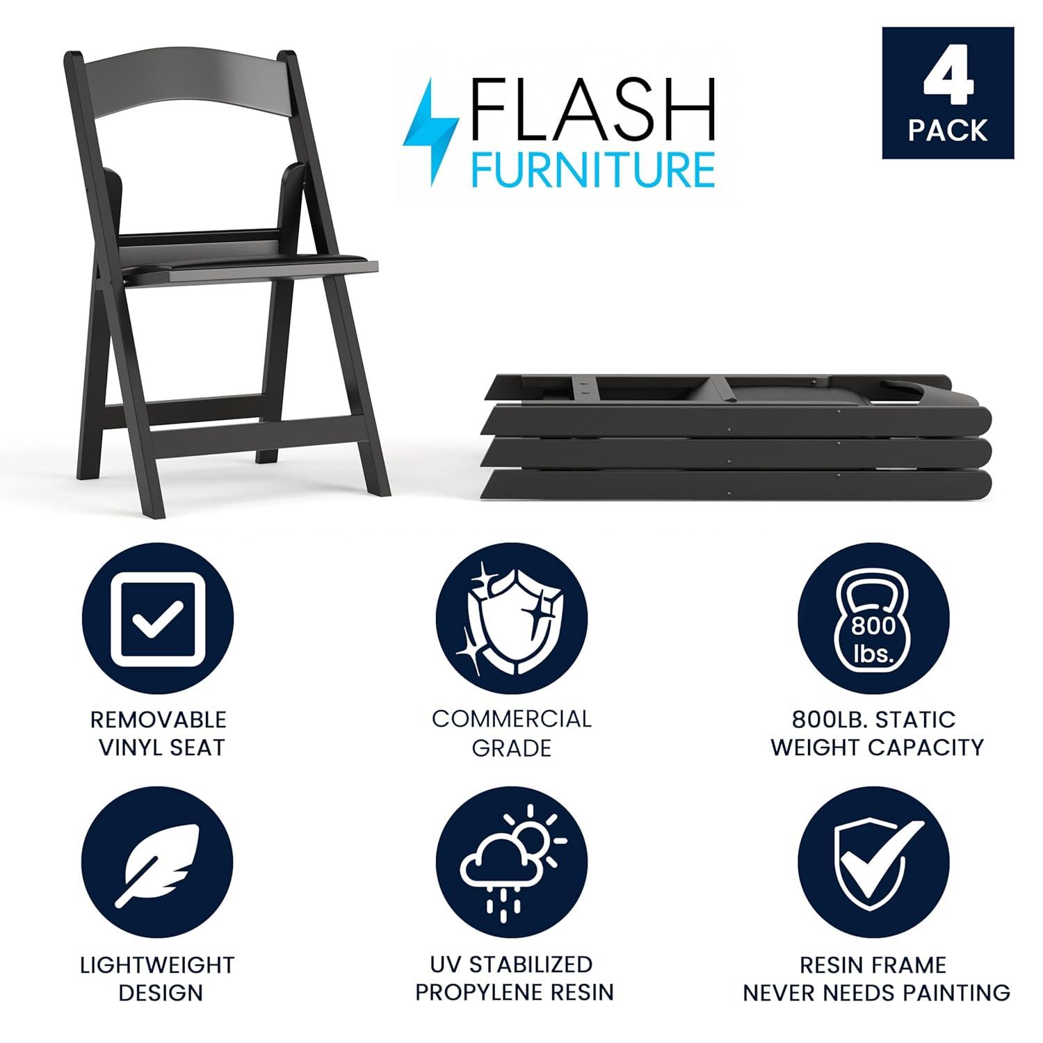 Flash Furniture Hercules Series Folding Chairs for Weddings and Formal Events, Set of 4, Black