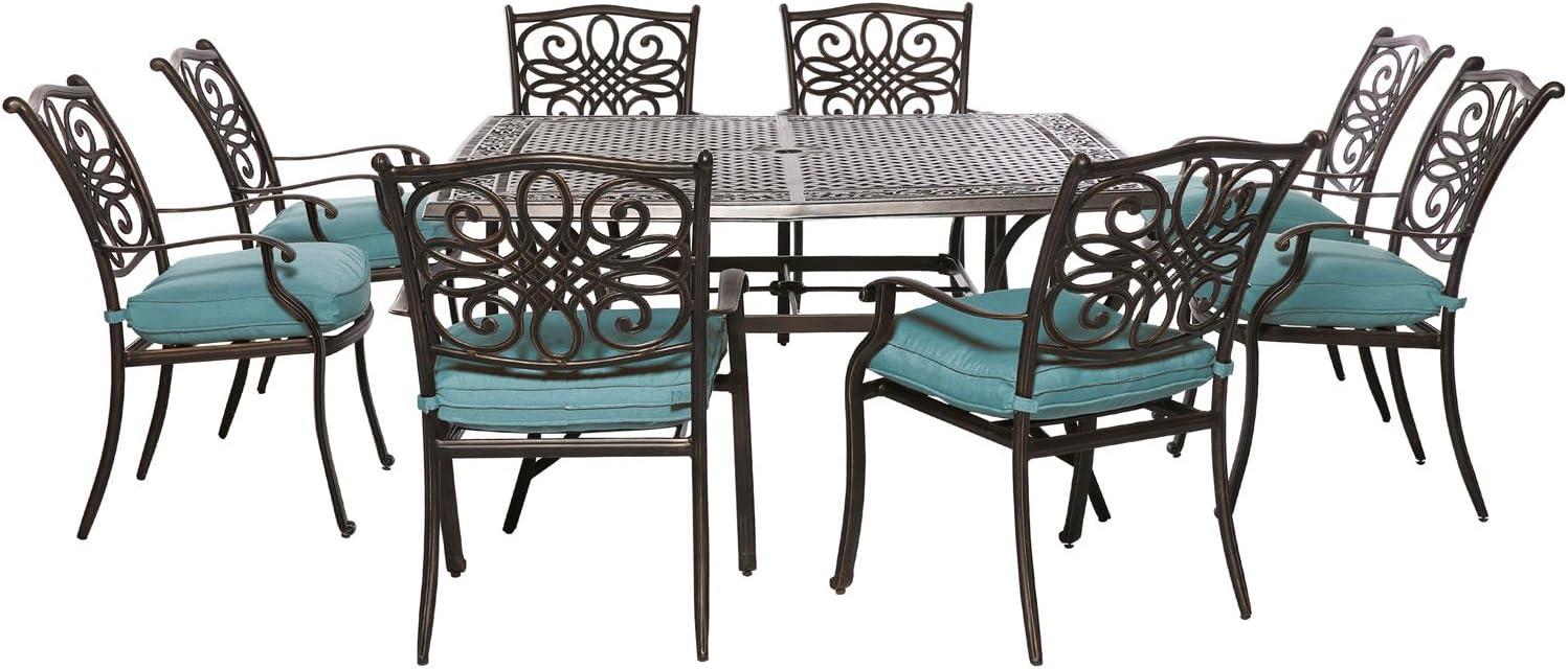 Hanover Traditions 9-Piece Rust-Free Aluminum Outdoor Patio Dining Set with Blue Cushions, 8 Dining Chairs and Aluminum Square Dining Table, TRADDN9PCSQ-BLU