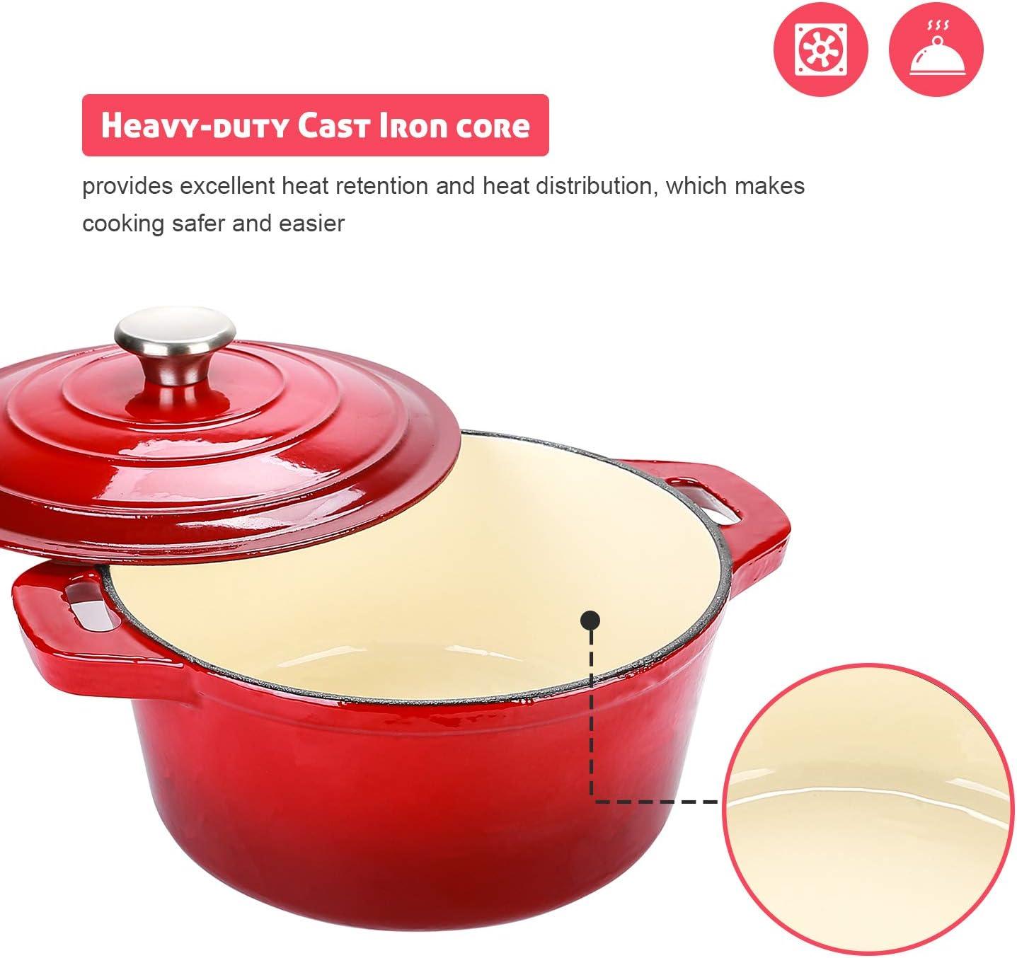 Red 5.5 Quart Enameled Cast Iron Dutch Oven with Lid