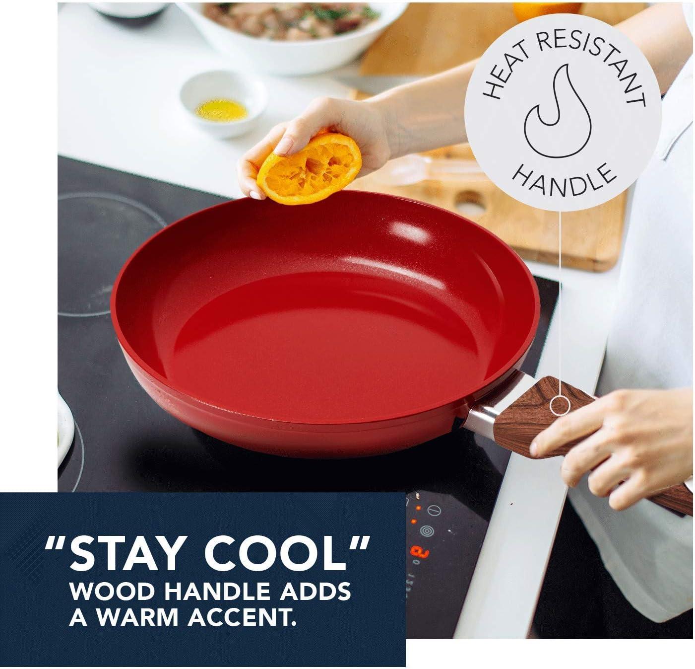 Phantom Chef 8” & 11” Frypan with Wood Handle and Aluminum Body – Red