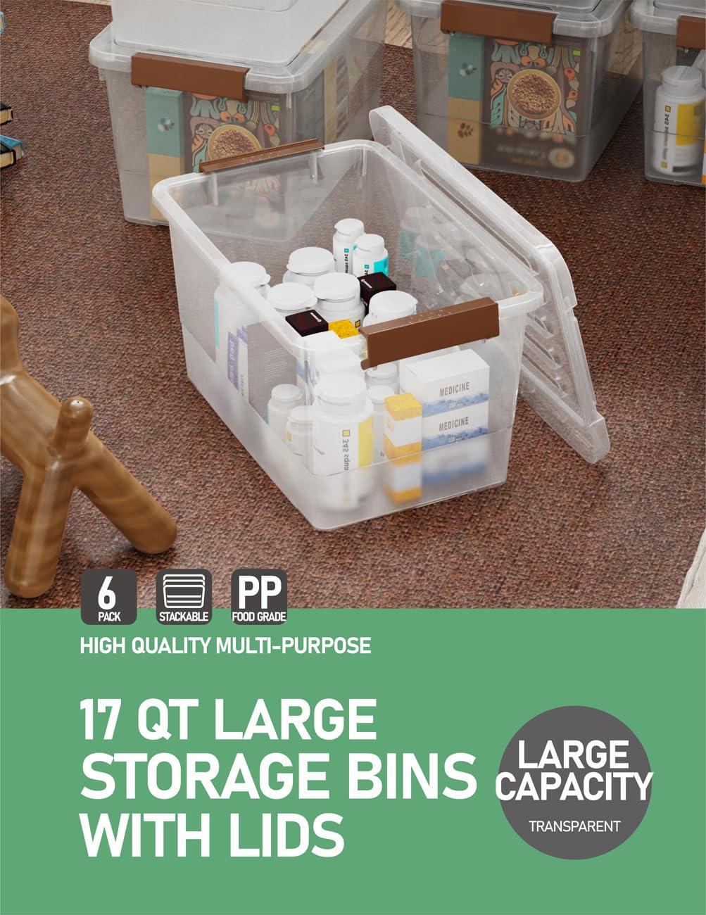Clear Stackable Plastic Storage Boxes with Lids, 6-Pack, 5 Liters