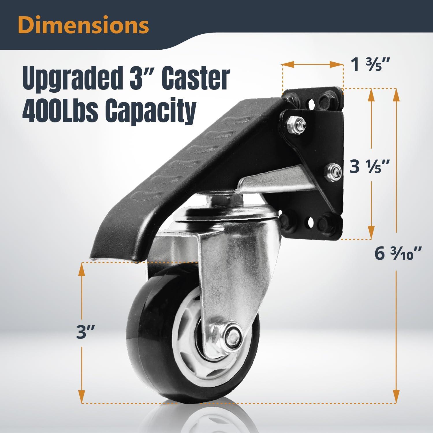 POWERTEC Workbench Caster Kit Set of 4 with 400 lbs Loads, 2-1/2 Inch Retractable Stepdown Caster Wheels for Workbenches, Tables, Stands and Equipments (17000)