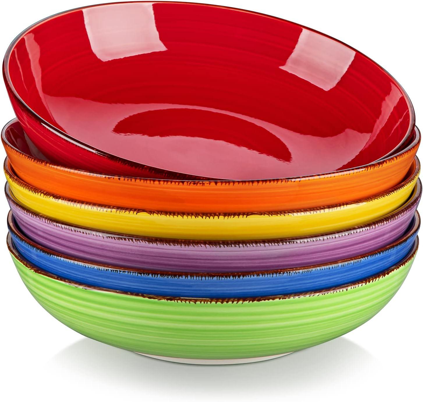 Assorted Color Ceramic Microwave Safe Pasta and Salad Bowls Set