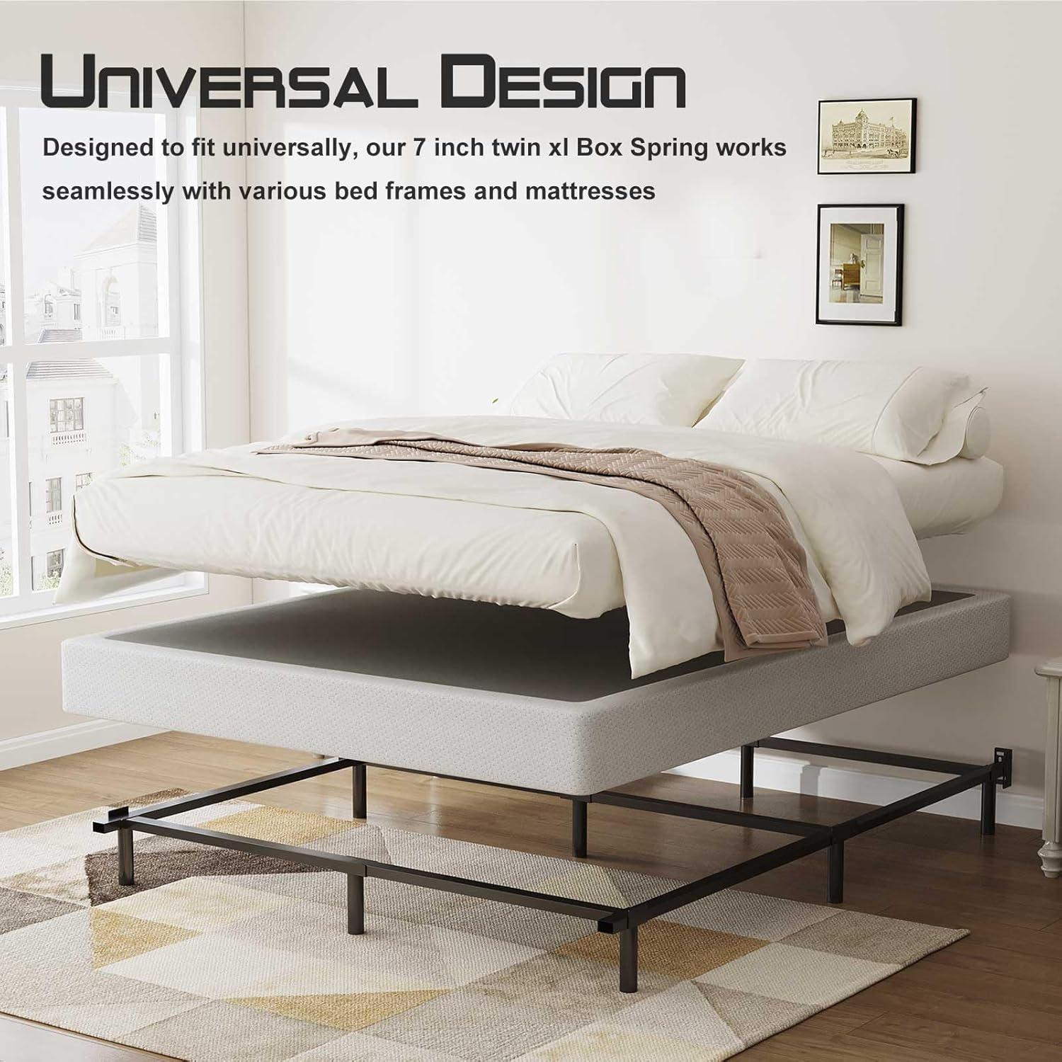 7 in. H Twin Box Spring, Heavy-Duty Metal Structure with Fabric Cover, Easy Assembly, Mattress Foundation