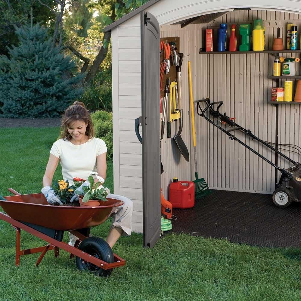 Lifetime Polyethylene Outdoor Double Door Storage Shed, 8 ft. x 5 ft. Tan/Brown (6418)