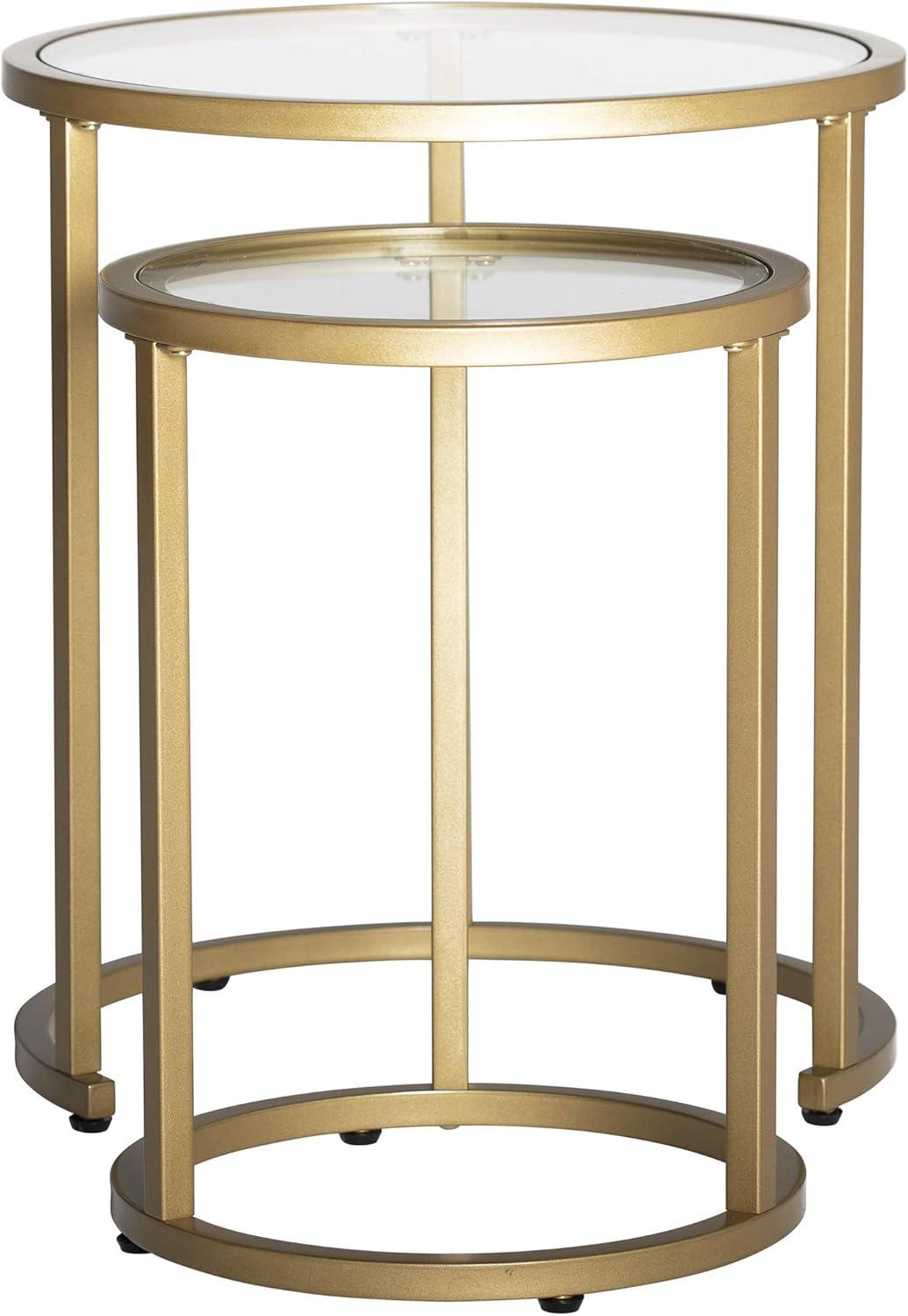 Studio Designs Camber Modern Round Nesting End Tables, Gold Metal/Glass