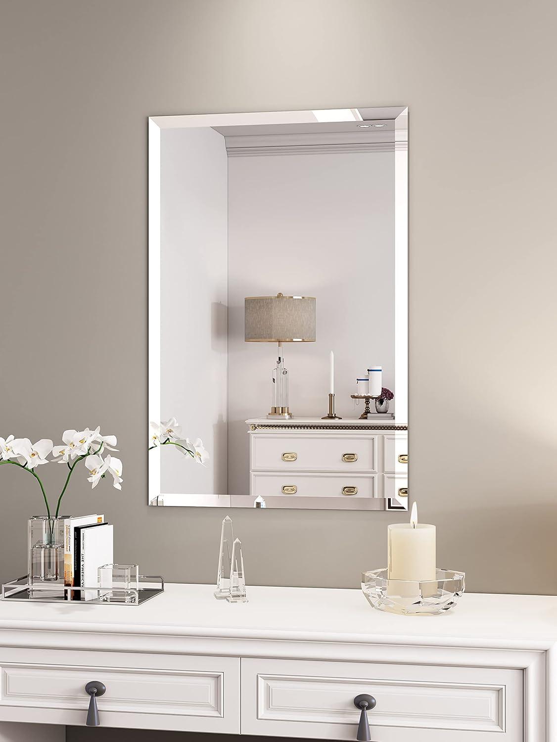 Rectangular Frameless Beveled Glass Bathroom Mirror 24" x 35"