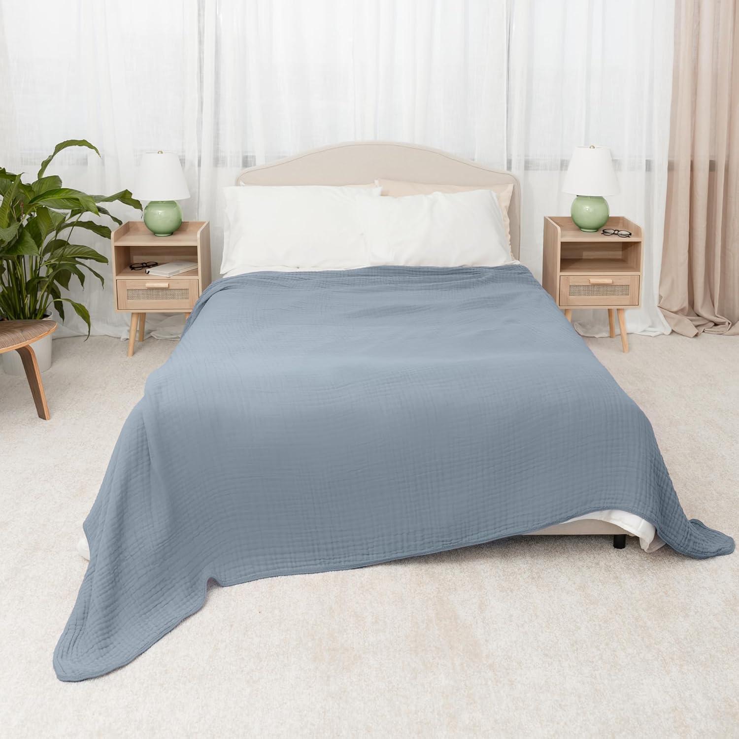 Muslin Blanket for Adults, Extra Large Queen 90" x 90" By Comfy Cubs - Pacific Blue