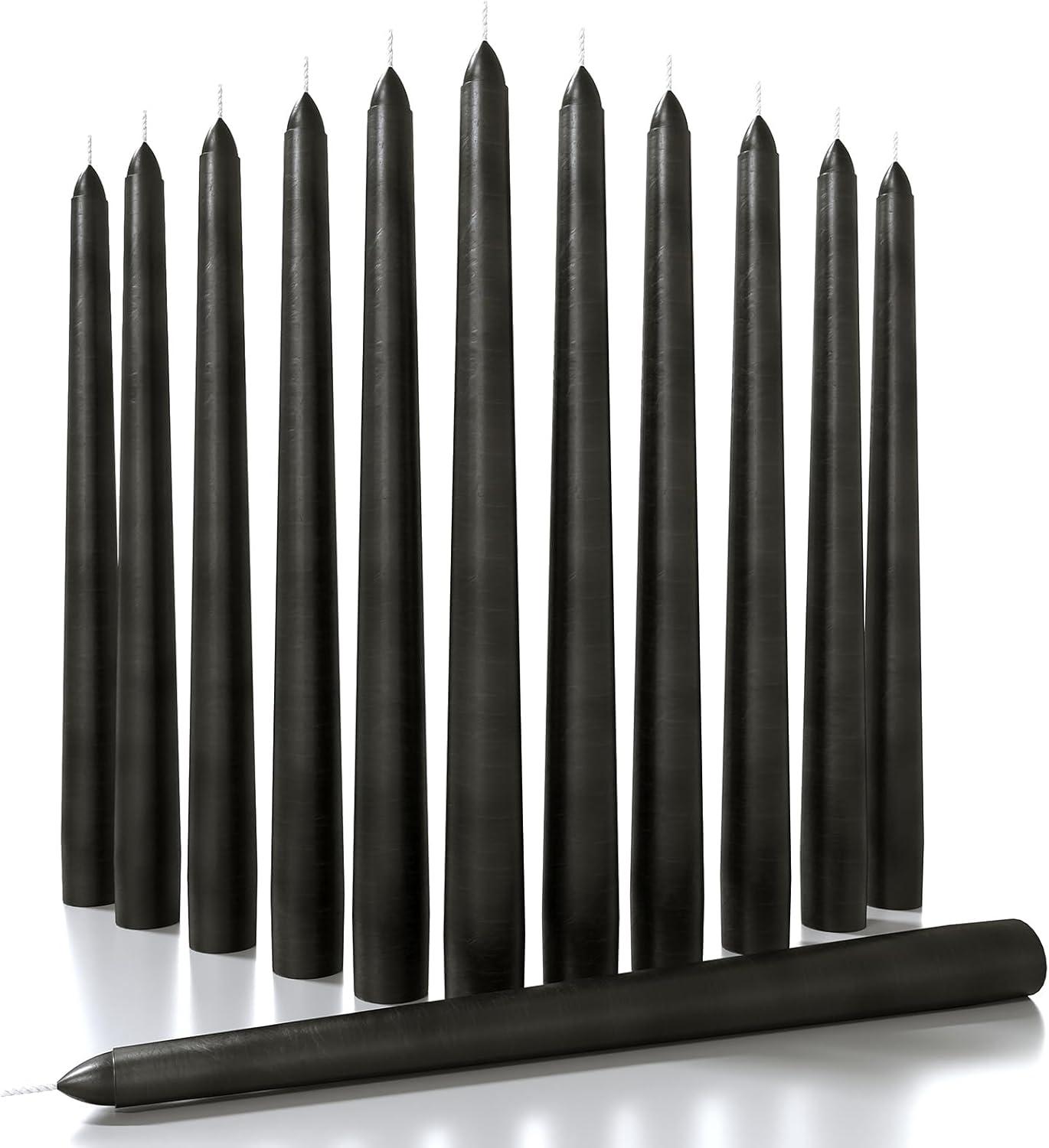 12" Black Dripless Taper Candles Set of 12