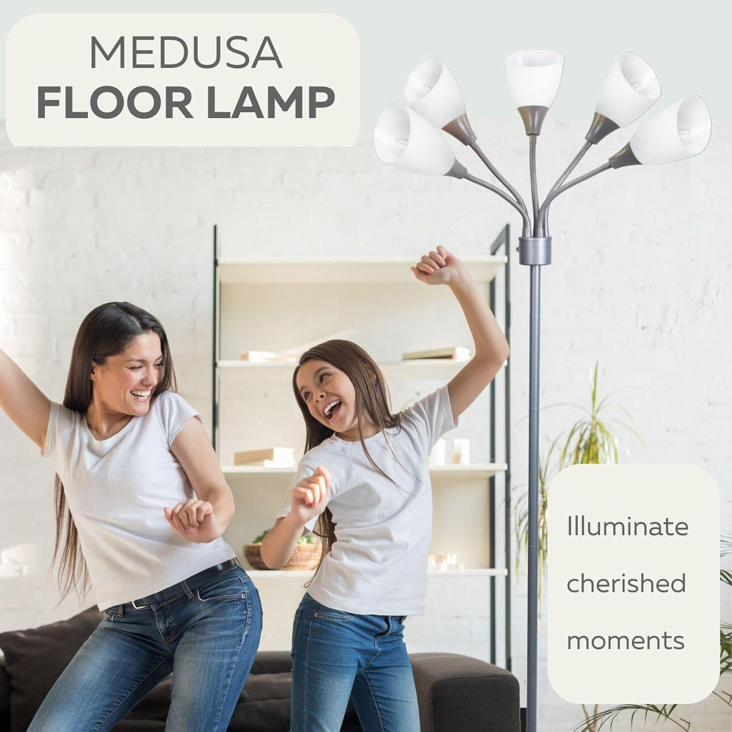 Medusa Adjustable Multi-Head Gray Floor Lamp with White Acrylic Shades